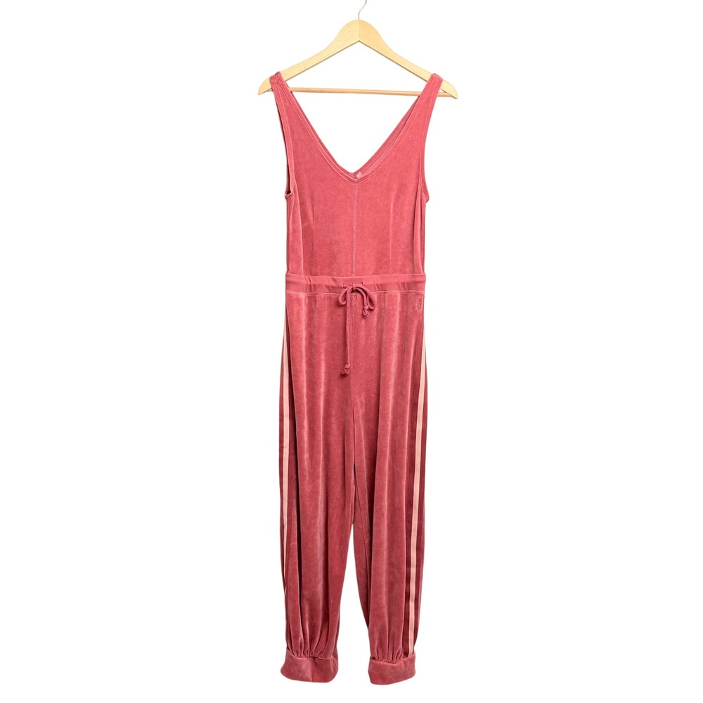 Free People Movement Feel Good Velour Jumpsuit Rust Orange Sleeveless Jogger M